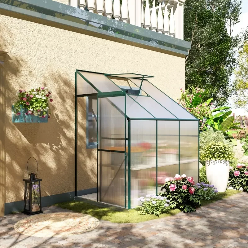 

Walk-In Garden Greenhouse Aluminum Polycarbonate with Roof Vent for Plants Herbs Vegetables 6' x 4' x 7' Green