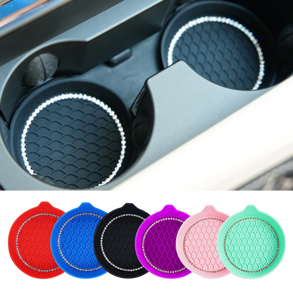 

4Pcs Anti-slip Car Coaster Water Cup Bottle Holder Car Interior Rhinestone Bling Silica Gel Pad Mat Decoration Accessories