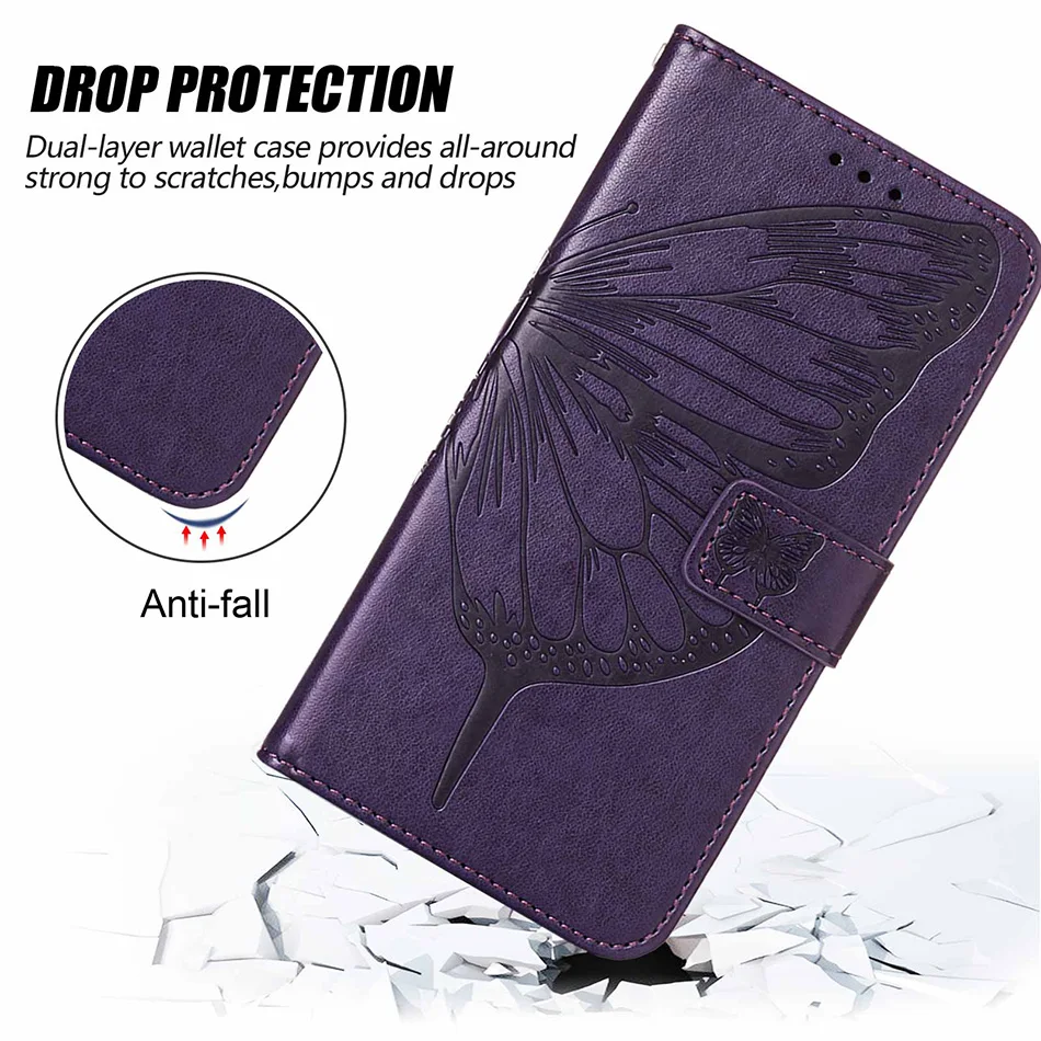 Etui Leather Wallet Flip Case For Xiaomi 11T 11 Lite Redmi A1 10C 10A 9 9A 9C 9T Note 10 Pro/10T/9 Butterfly Pattern Phone Cover
