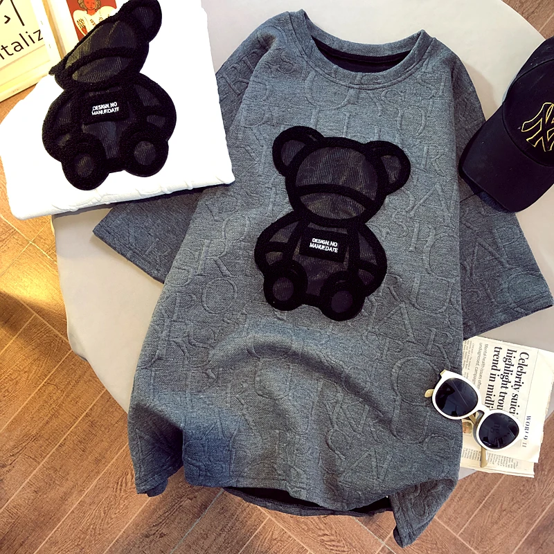 

2022 latest women's short-sleeved O-neck T-shirt summer loose letter bear T-shirt Harajuku M-5XL