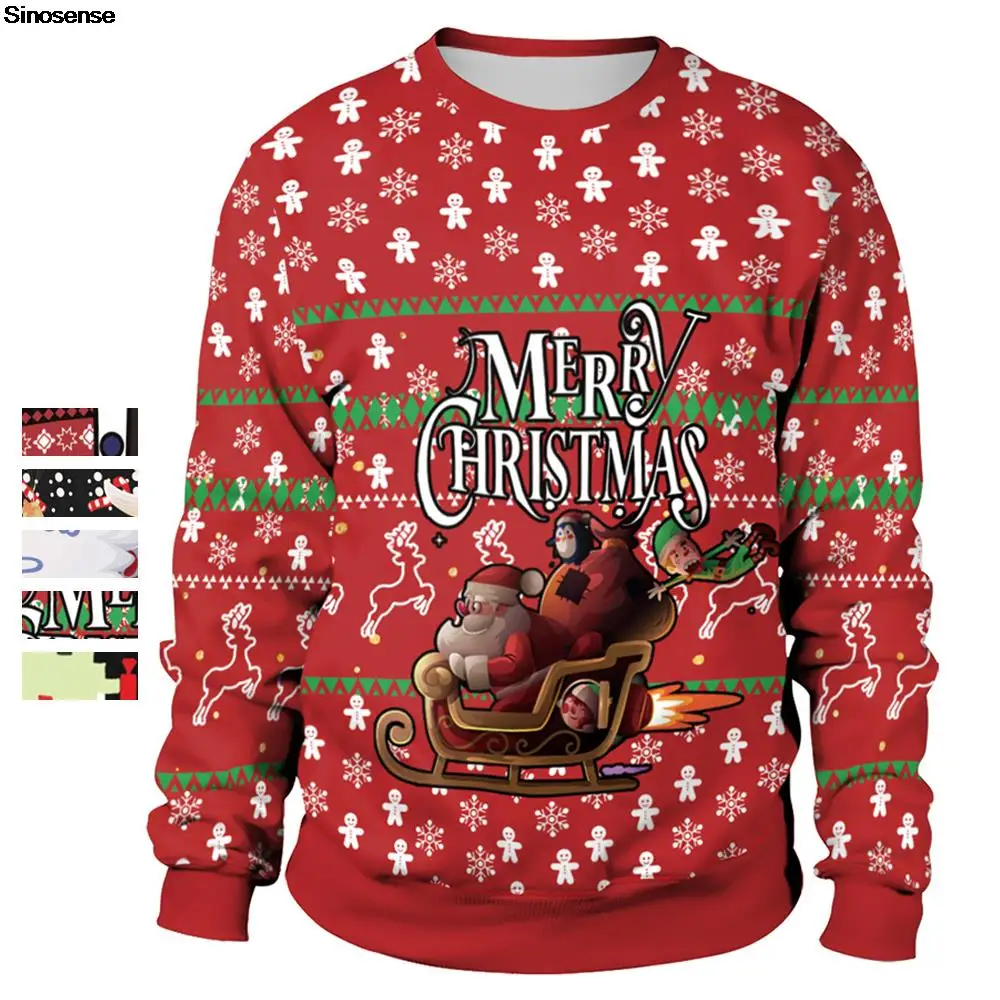 

Женский и мужской свитер, пуловер, рождественский джемпер, топы, забавный праздничный свитшот с 3D рисунком эльфа, Санты, оленей и круглым вырезом