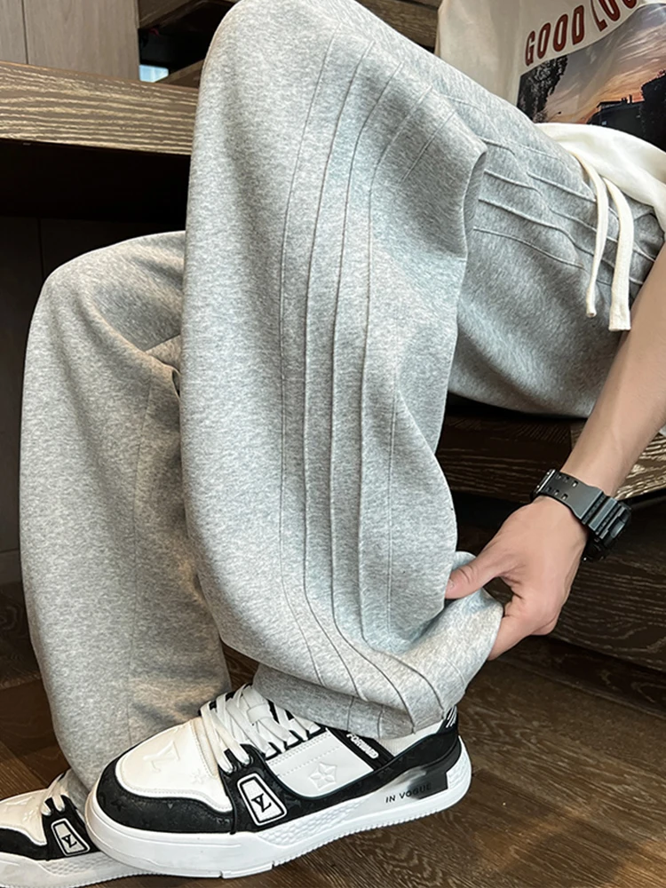 Gray Sweatpants Straight Spring and Autumn American Fashion Brand Loose Plus size Cotton Sports Boys All-Match Casual Long Pants