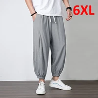 linen pants men plus size 6xl 5xl pants summer linen ankle length pants male fashion solid color pencil pants big size 5xl 6xl