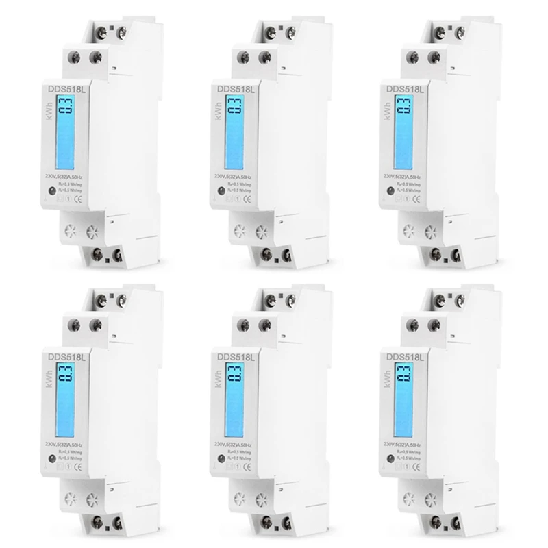 

6X Single Phase LCD Backlit Wattmeter Power Consumption Watt Energy Meter Kwh AC 5-32A 230V 50Hz 110V 60Hz
