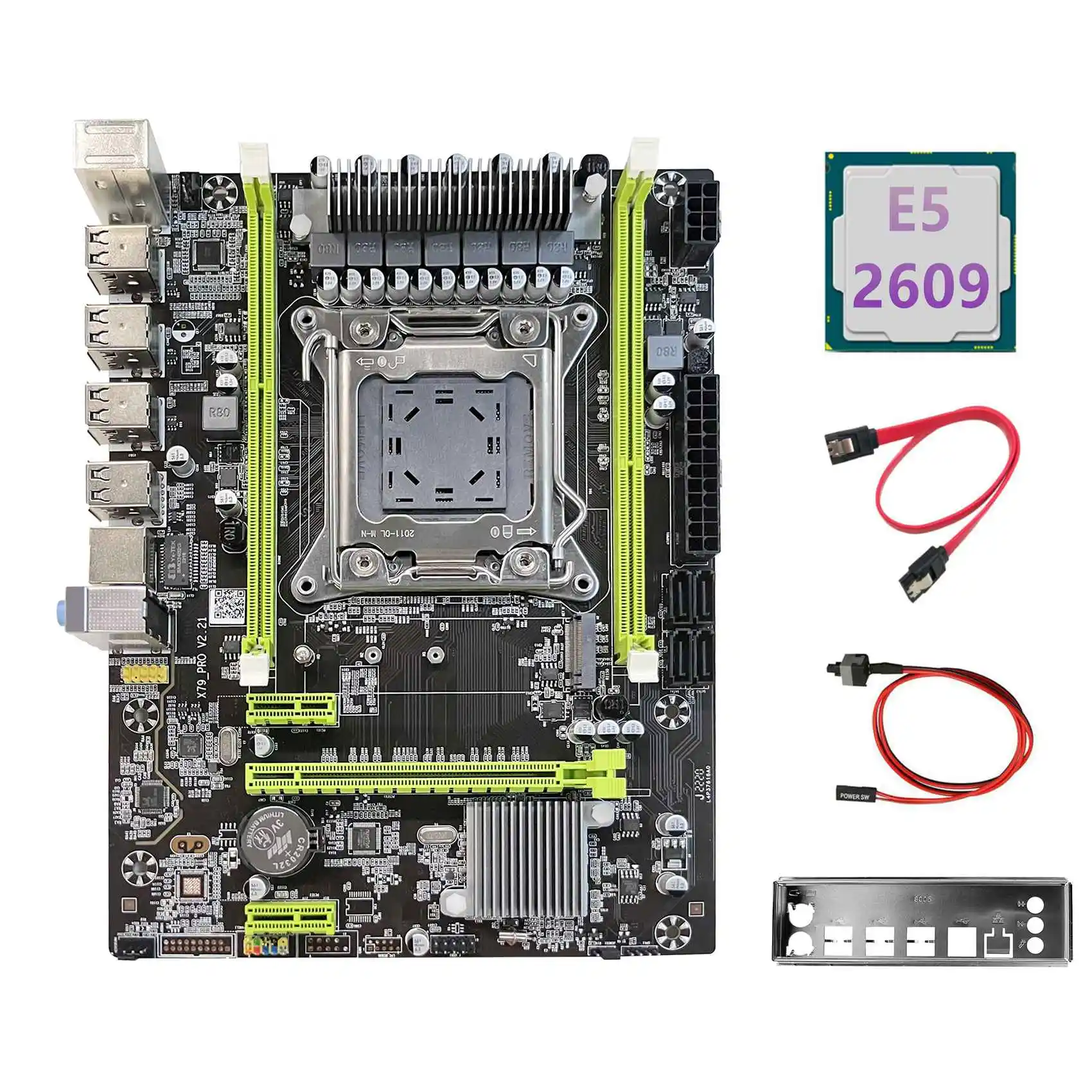 X79 Motherboard Upgrade X79 Pro+E5 2609 CPU+SATA Cable+Switch Cable+Baffle M.2 NVME LGA2011 for LOL CF PUBG