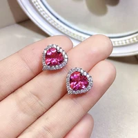 sterling silver heart gemstone earrings 8mm vvs grade natural pink topaz stud earrings solid 925 silver topaz jewelry