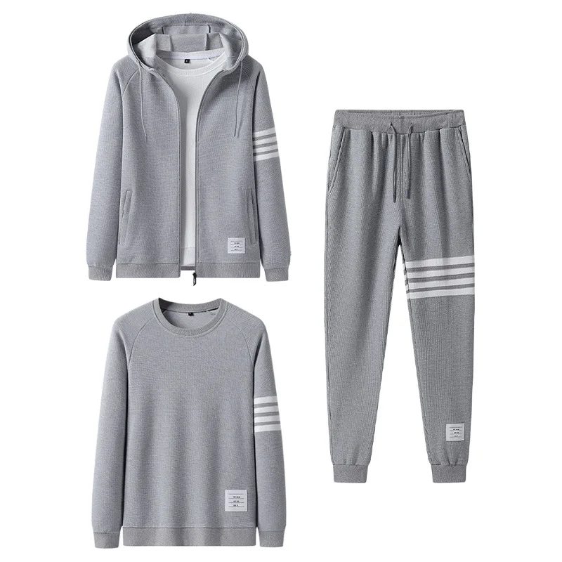 2023 Tracksuit Men 3 Pieces Set Plus Size Sweatshirt + Sweatpants Sportswear Zipper Casual Korean Sport Clothing Running Sets