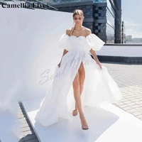 sexy boho chic split sweetheart wedding dresses a line backless bridal dress detachable sleeves beach bride gown robe de mari%c3%a9e