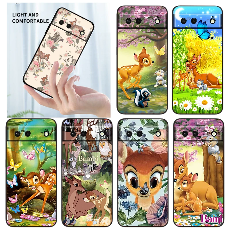 

Bambi Disney Cartoon Phone Case For Google Pixel 7 6 Pro 6A 5A 5 4 4A XL 5G Black Shell Soft TPU Cover Fundas Coque