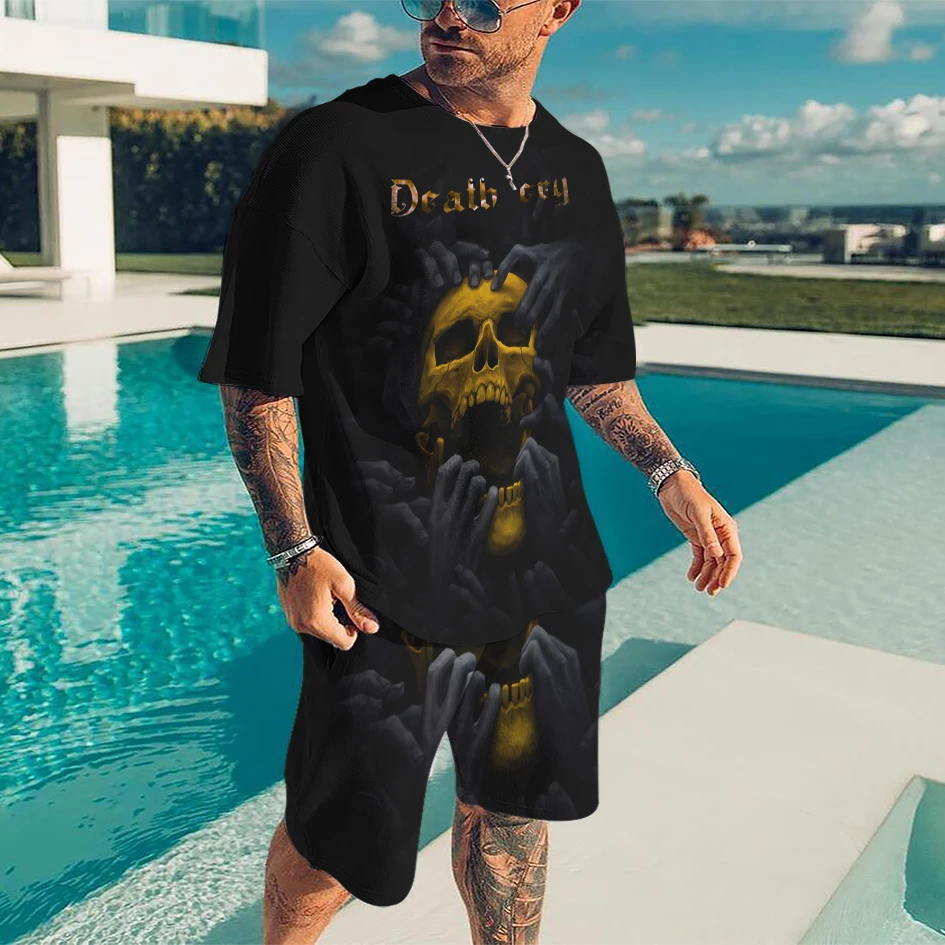 

New 3D Printing Scary Skeleton 2-piece Men's Sportswear, Short Sleeve Street Wear, Sportswear, Suit