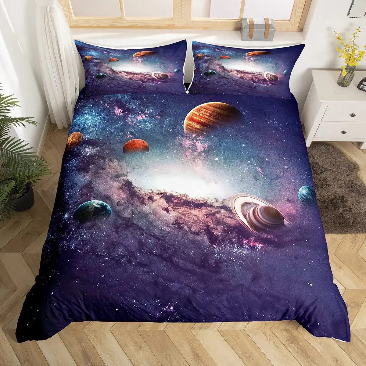 

Galaxy Duvet Cover Set 3D Printed Space Themed Bedding Set Kid Boy Series Universe Pattern Polyester Quilt Cover for Girl Galaxy