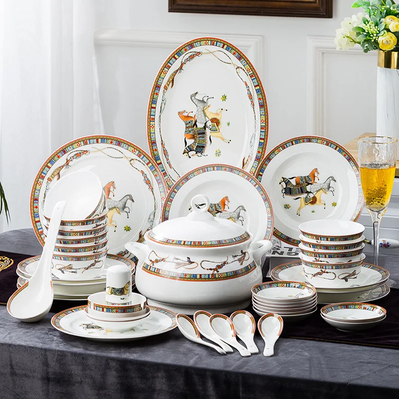 

Jingdezhen New Chinese Bone China Dish Set Household High end Luxury Tableware Set Household High bone China Tableware Set