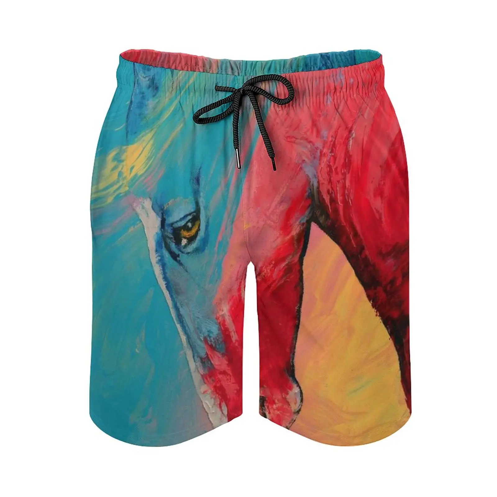 

Painted Horse Men's Beach Shorts 3D Printing Loose Surf Board Shorts Beachwear Red Big Large Abstract Pink Blue White Stallion