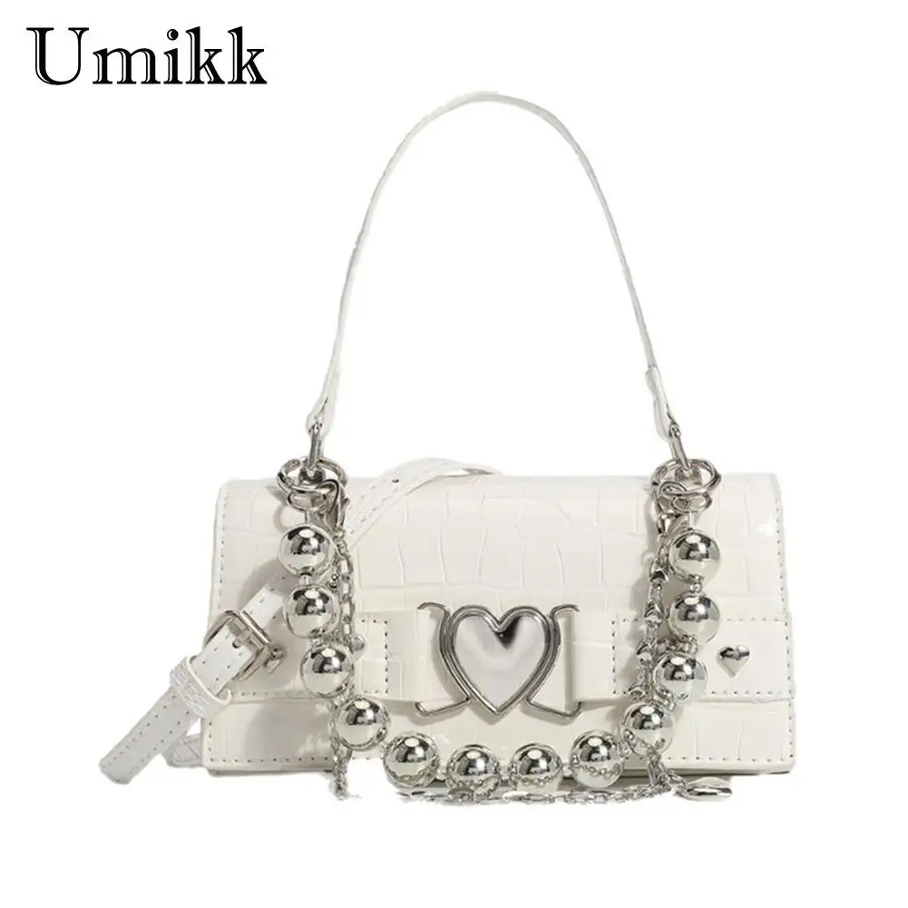 

Fashion Love Beads Chain Handbags Women Alligator Pattern Leather Mini Shoulder Handbag Solid Female Crossbody Bag