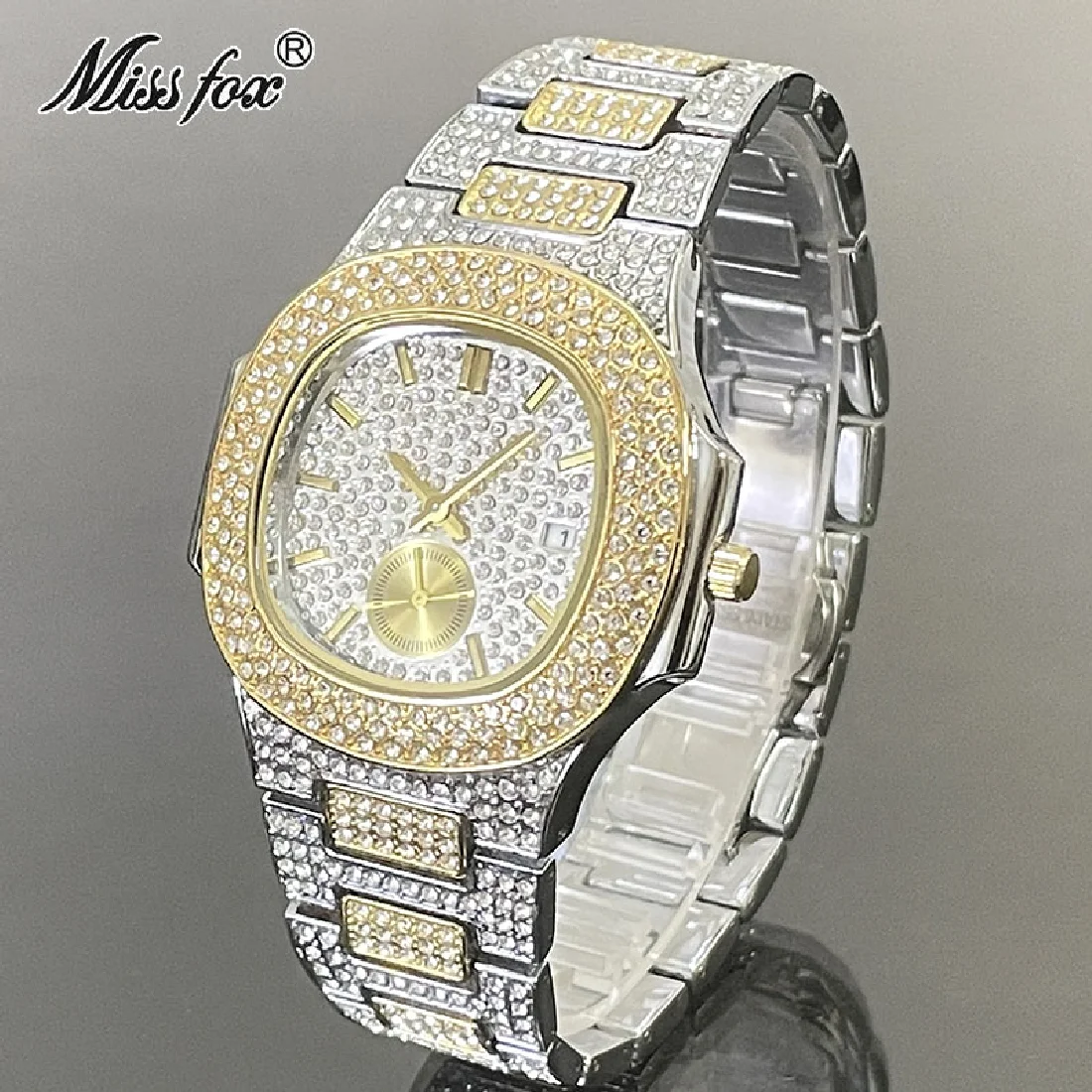 

MISSFOX Brand Gold Fashion Watches Men Luxury Full Diamond Quartz Sports Watch Hip Hop Ice Out Waterproof AAA Clocks Male Gift