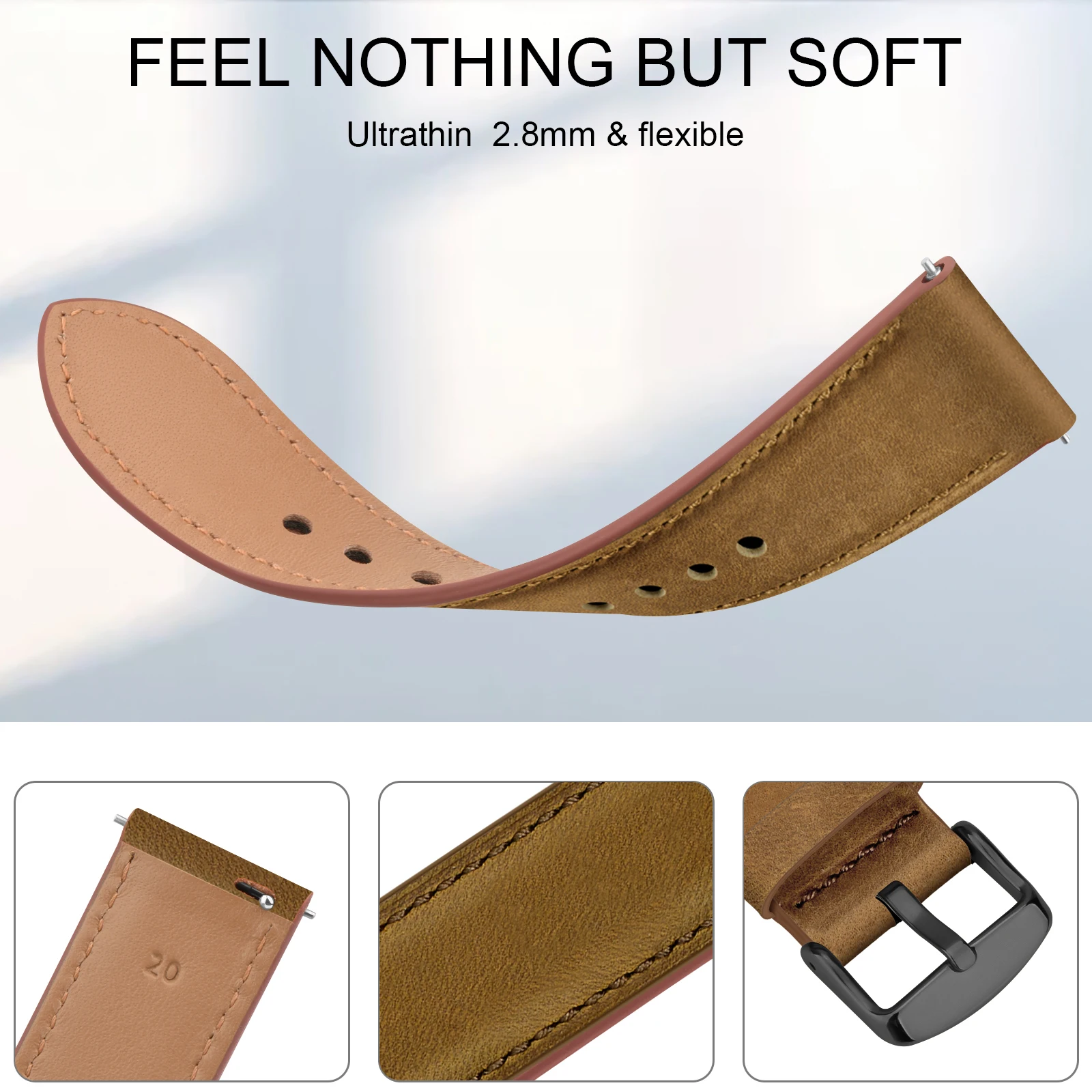 20mm 100% Leather Watch Strap For Samsung Watch 4 5 40mm 44mm Bracelet For Samsung Galaxy Watch 4 Classic 42mm 46 Band Wristband