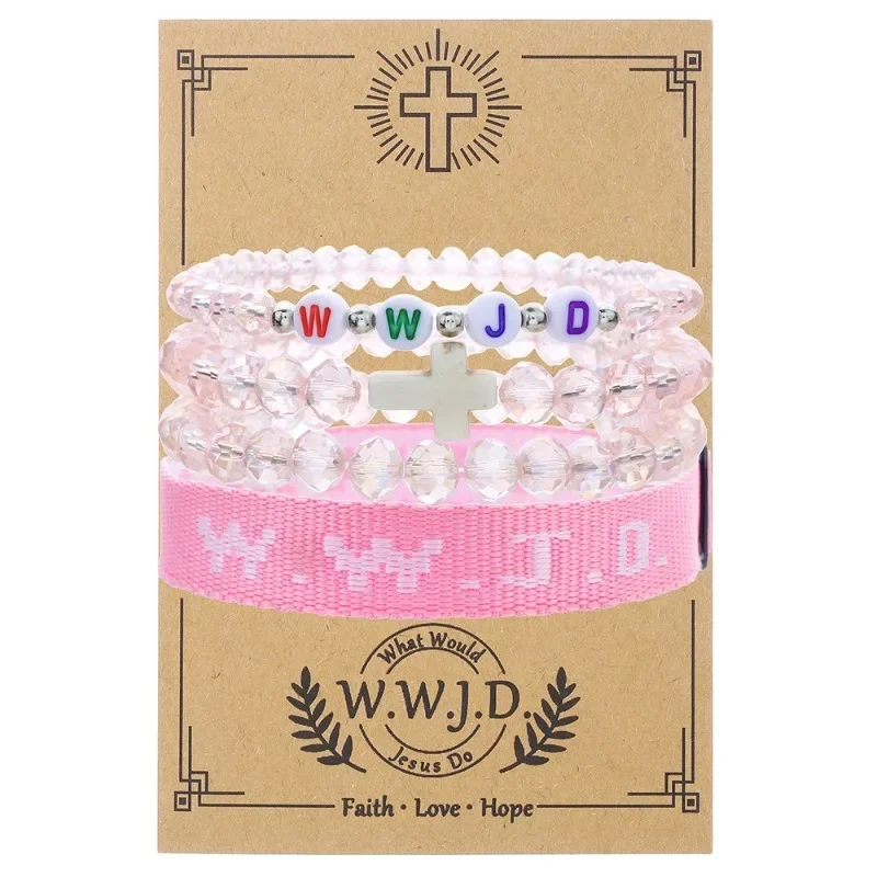 4 шт./компл. модные WWJD крестообразные стеклянные бусины эластичная веревка