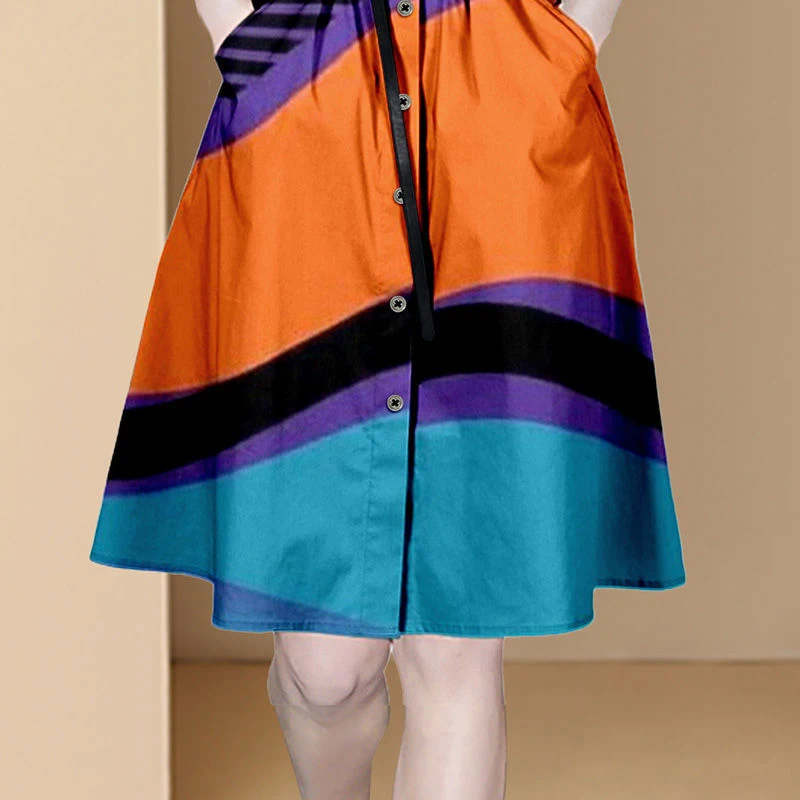 Платье женское средней длины с отворотом элегантное модное контрастное принтом