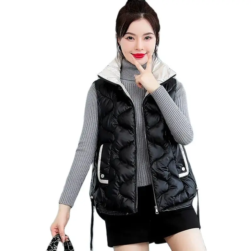 

Women Winter Jacket Shiny Down Cotton Padded Vest Coat 2022 New Fashion Sleeveless Waistcoat Female Overcoat Vest Chaleco Mujer