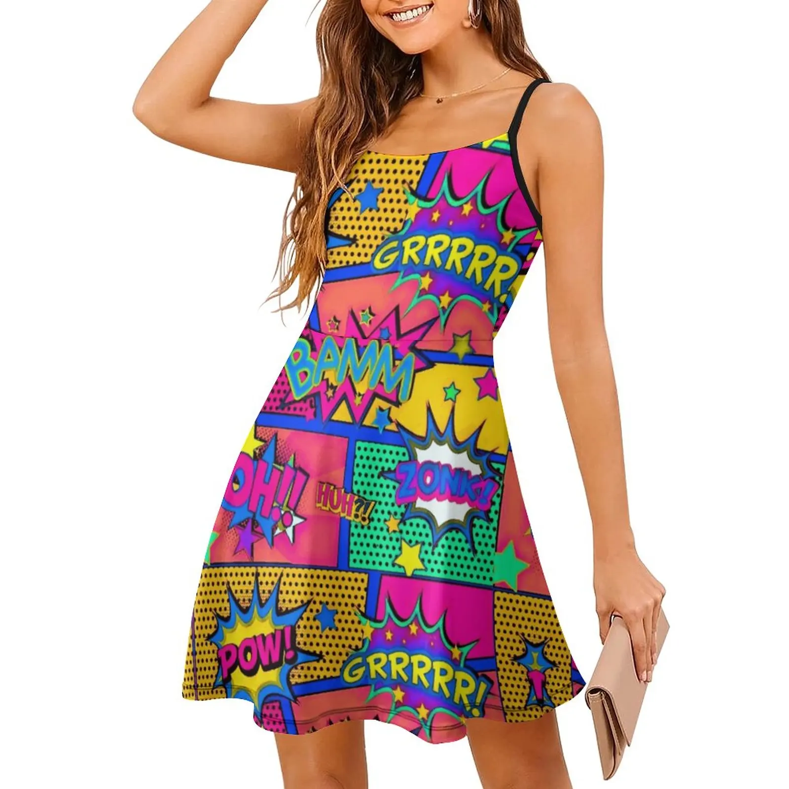 

Panels Crazy Colorful Comic Book Panels-2 Women's Sling Dress Hot Sale Sexy Woman's Dress Funny Novelty Vacations The Dress