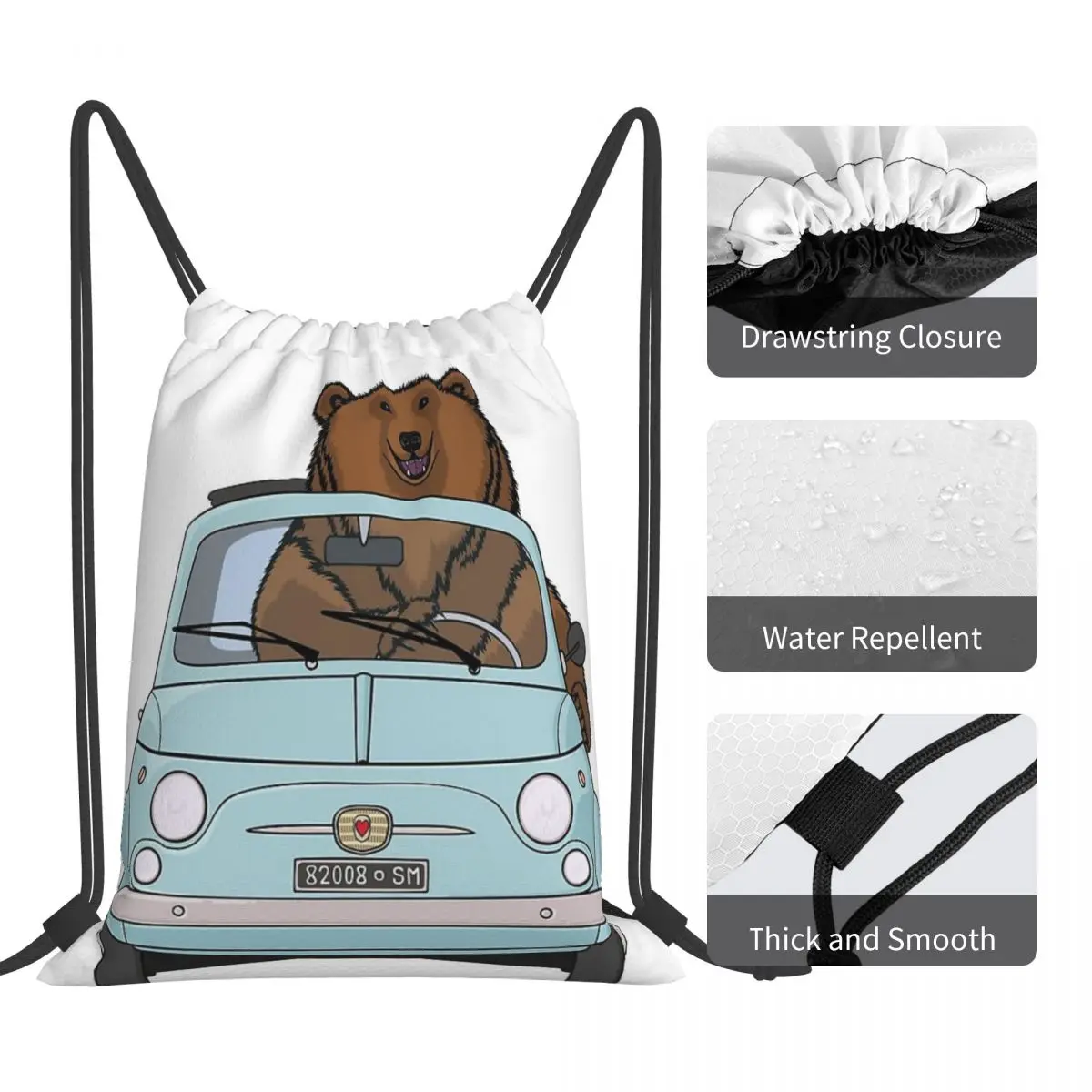 Бледно-голубые винтажные рюкзаки на шнурке для Fiat 500