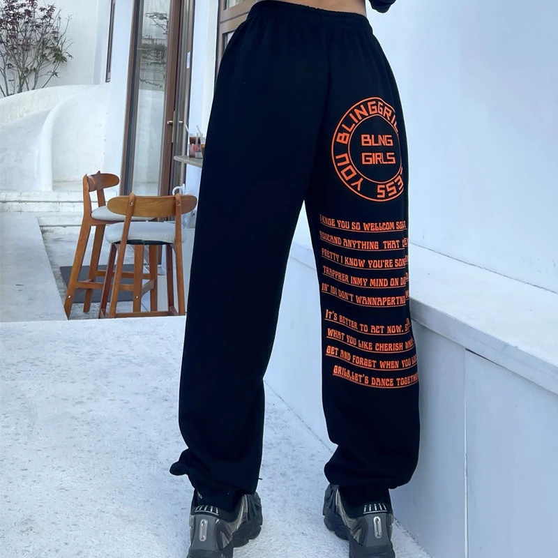 

Hip Hop Joggers Women Vintage Letter Print Sweatpants Streetwear High Waist Oversize Street Dance Black Pants MINGLIUSILI