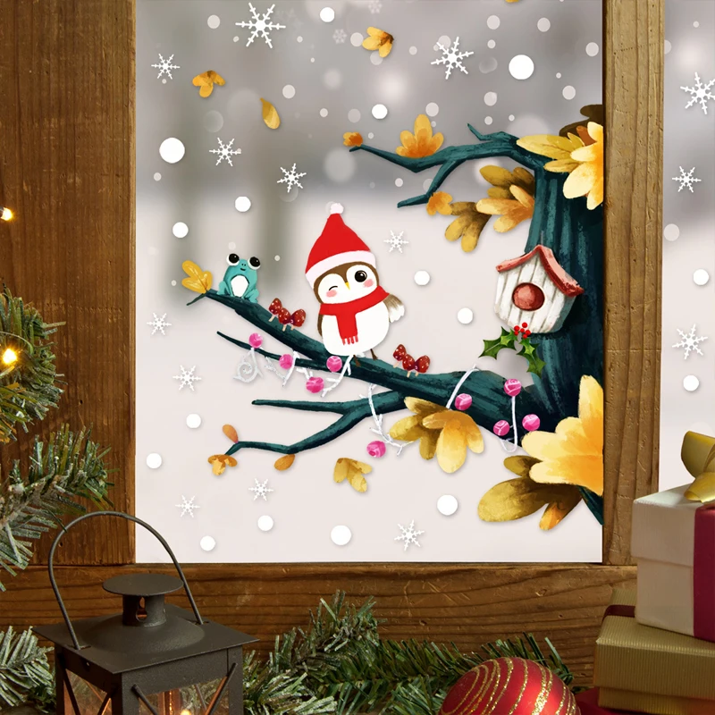 

Christmas Wall Stickers Double Side Static Sticker Santa Claus Deer Xmas Tree Window Room Snowflakes Decor Sticker New Year 2022