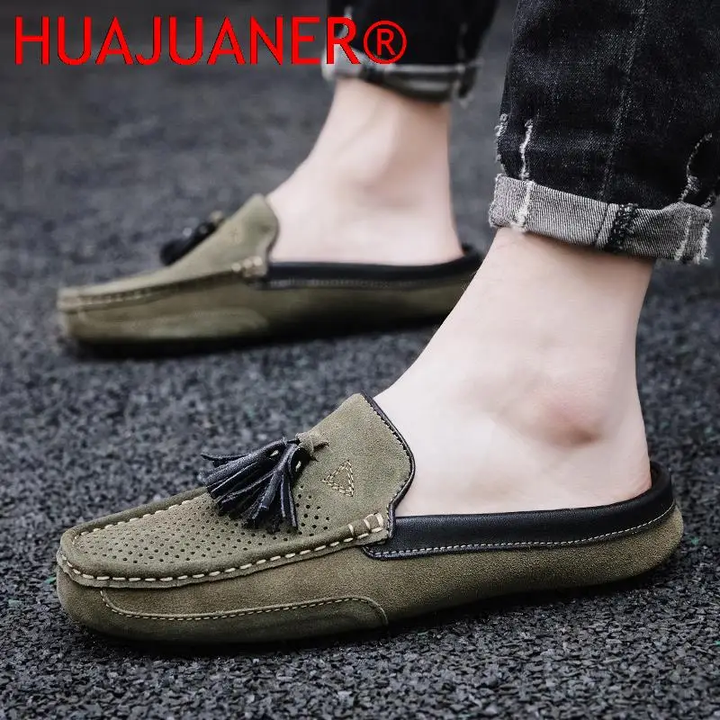 

Breathable Leather Sneakers Men Casual Shoes Big Size 38-47 Tassel Suede Mesh Men's Shoes Softable Handmade Half Shoes For Man
