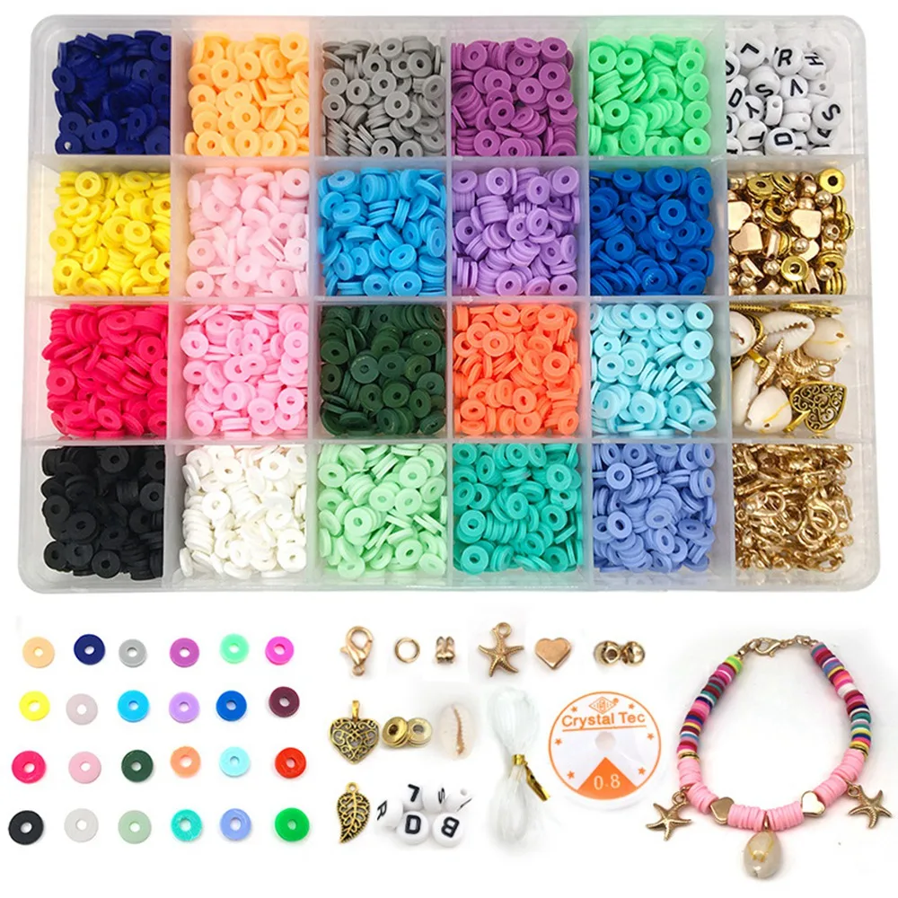 

24 Color Flat Round Ceramic Sheet Beads Bead Kit for Jewelry to Make DIY Bracelets and Earrings Set
