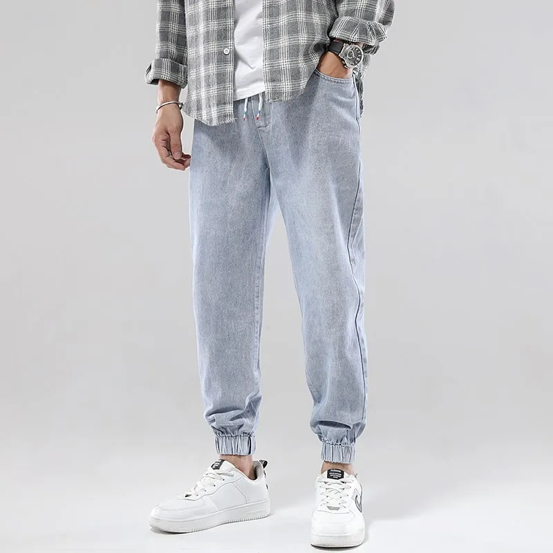 

2022 Fashion Men's Retro Washed Denim Leggings Trendy Brand Loose Harajuku Korean Version All-match Solid Color Loose Jeans