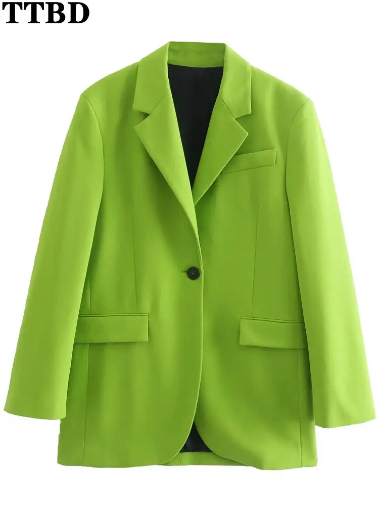 

TTBD blazer femme traf Women 2022 fashion front button loose blazer coat vintage long sleeve female outerwear chic veste femme