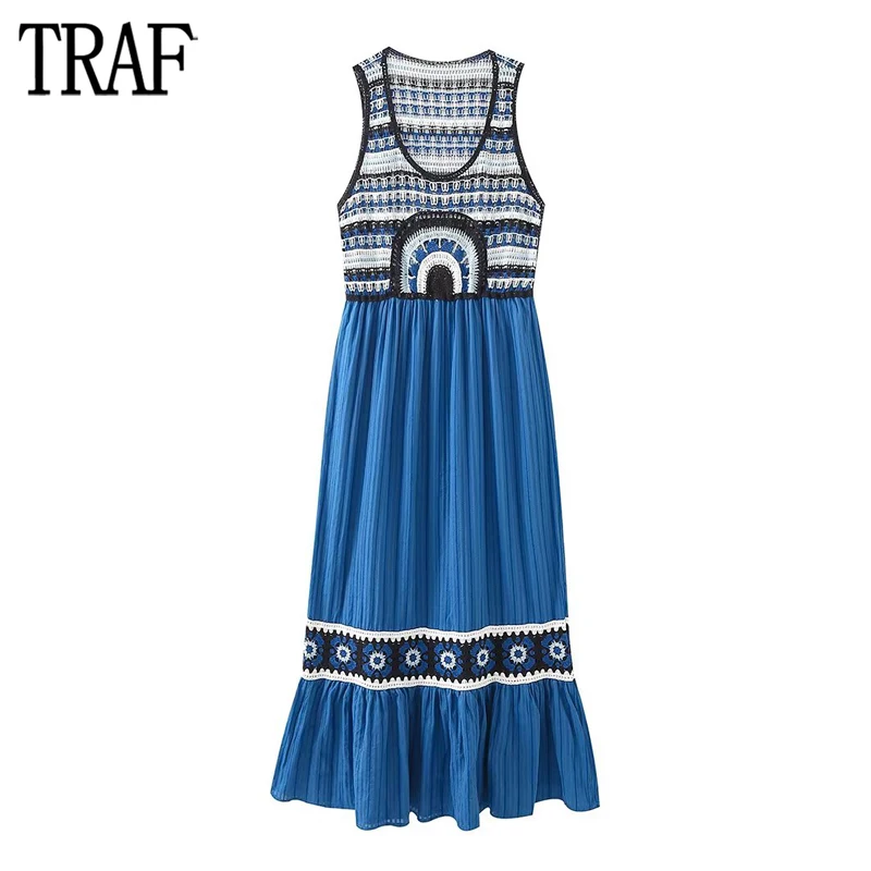 

Платье женское вязаное крючком в полоску, без рукавов