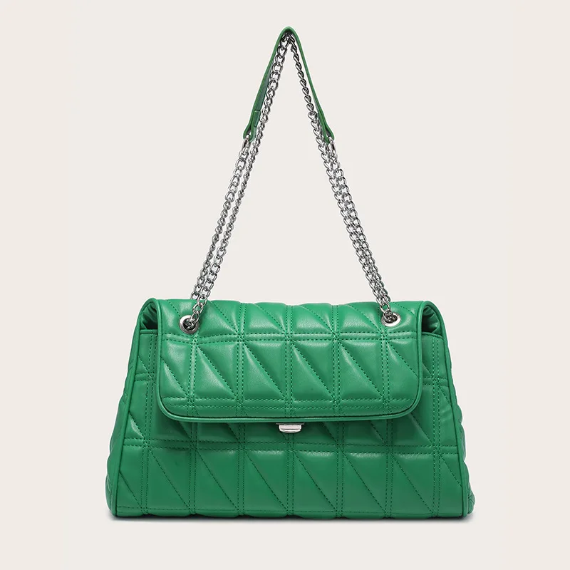 

2021 New Green Soft PU Designer Handbags Embroidered Rhombus Underarm Shoulder Female Bag Chain Cross Body Bag Woman