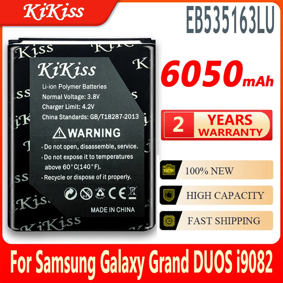 

Оригинальный аккумулятор KiKiss для Samsung I9082 Galaxy Grand DUOS I9080 I879 I9118 Neo + i9168 i9060 аккумулятор для телефона 6050 мАч EB535163LU