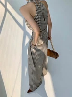 2022 summer sleeveless halterneck jumpsuit womens new womens jumpsuit wide leg pants plaid mopping trousers