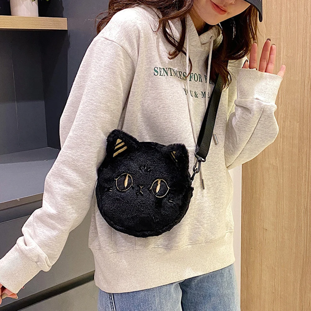 

Women Black Cat Crossbody Bag Fashion Plush Satchel Bag Casual Fuzzy Satchel Bag Versatile Adjustable Strap Soft Phone Pouch