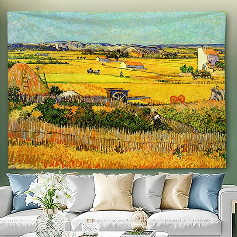

Sunflower Wheat Field Tapestry Wall Hanging Oil Painting Background Home Decoration Country Style Artwork Wall Cloth Tapestries