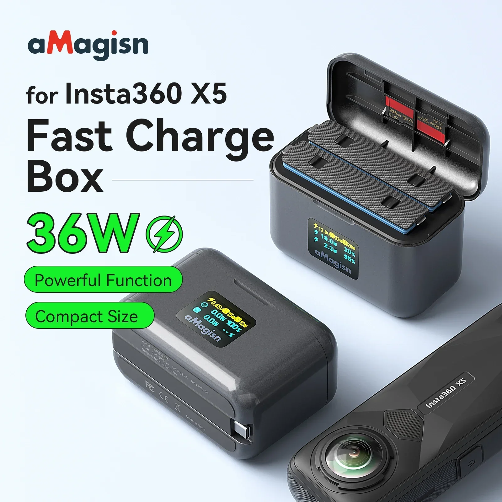 Фото Умный зарядный бокс с ЖК-дисплеем для Insta360 X5, быстрое зарядное устройство для панорамной спортивной камеры Insta 360 X5, аксессуар №4