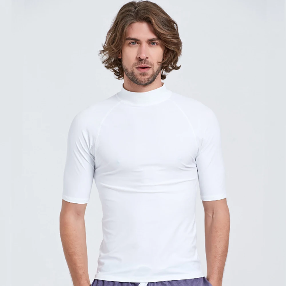 

New Men's Rashguard Short Sleeve Surfing Shirts Sunscreen Lycra Fabric Surf Sweatshirt UV Protection RightTrack Swimwear