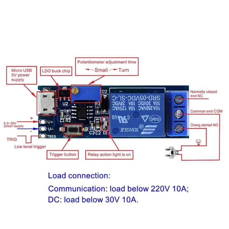 

Wide Voltage 5V-30V Trigger Delay Relay Module Timer Delay Conduction Delay Switch K7 Relay Timer Control Module