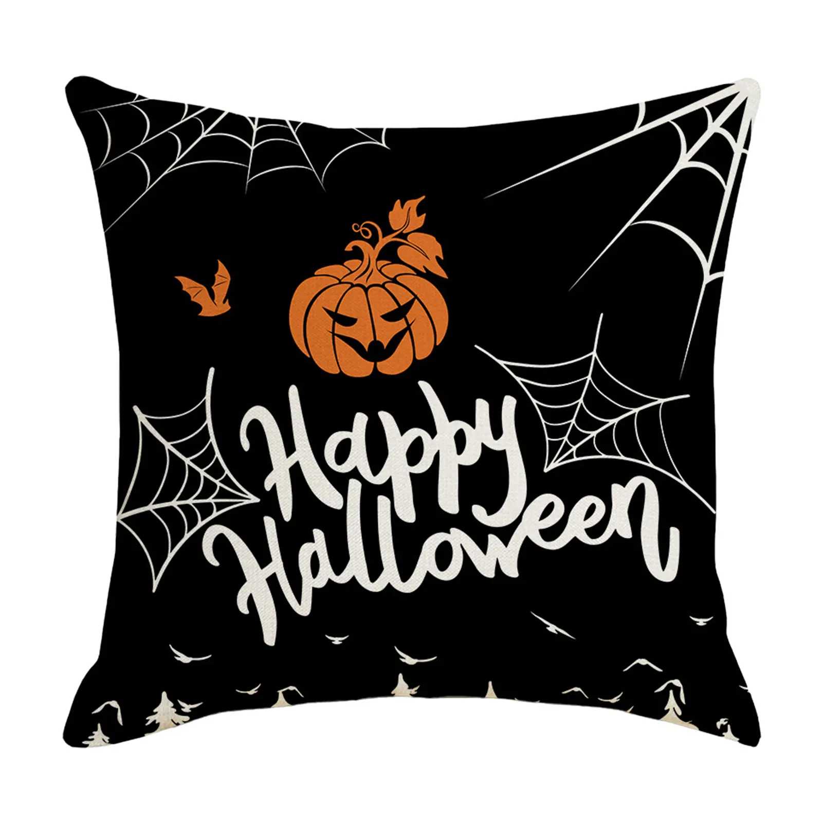 

Halloween Pillow Cover Linen Throw Pillow Case White And Black Cushion Pillowcase With Invisible Zipper Pumpkin Witch Decorative