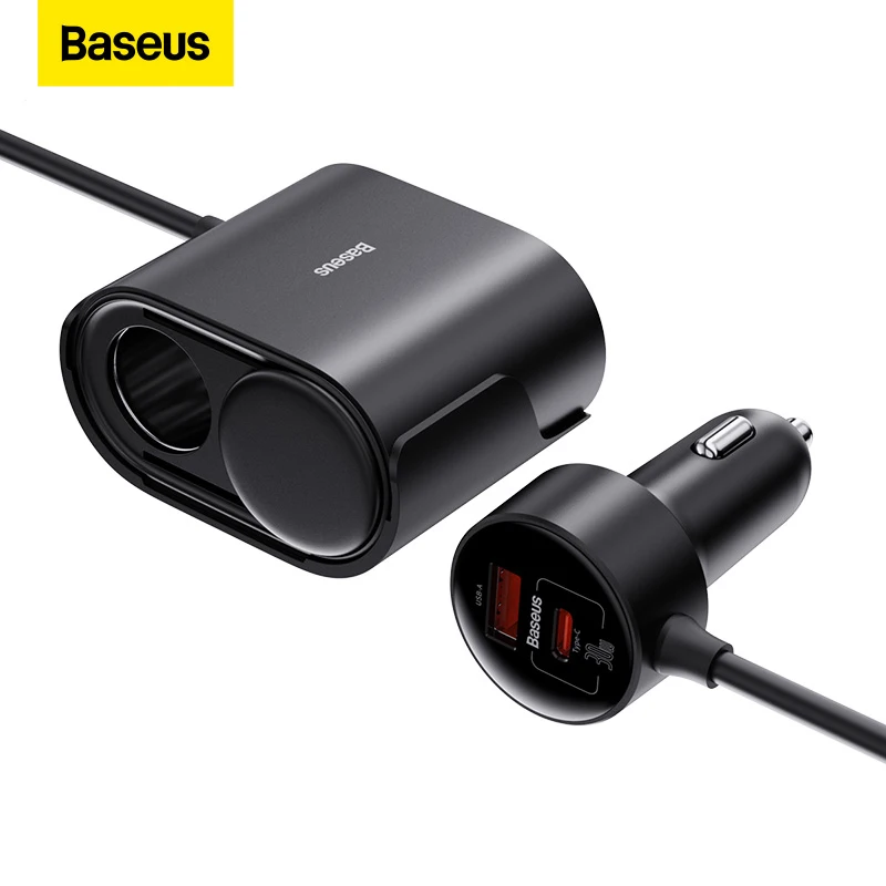 

Baseus 4 in 1 Car Charger 30W Type C PD Fast Charging Quick Charge Socket Cigarette Lighters Splitter Cigar Lighter Extension