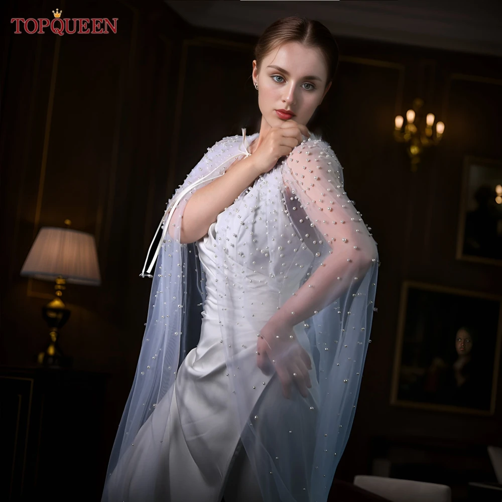 Женская шаль TOPQUEEN для церемонии роскошная Свадебная с жемчугом свадебное пальто