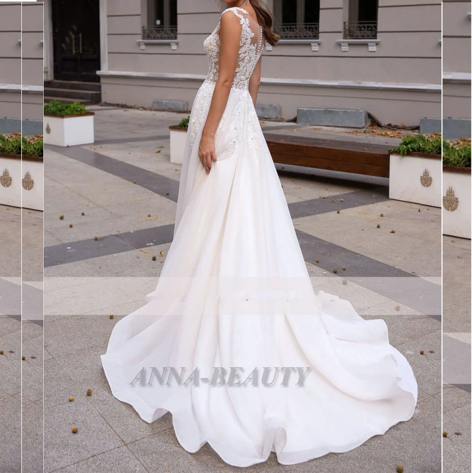 

Anna Beauty Wedding Dress 2022 Beach Sexy V-Neck Appliques Tulle Elegant Vestidos De Novia Brautmode Custom Made