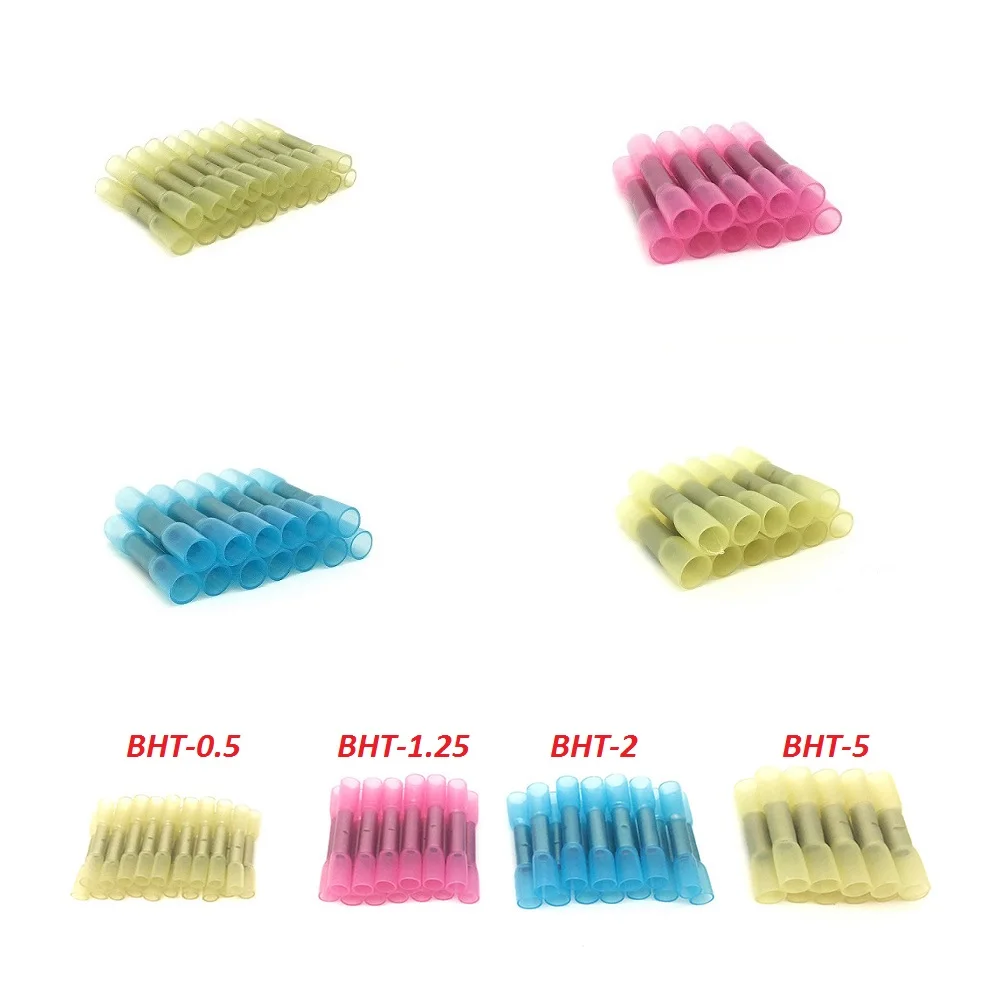 50 шт. Тепловая клемма с термоусадочной изоляцией изолированные стыковые электрические провода разъемы обжимной терминал BHT0.5 BHT1.25 BHT2 BHT5