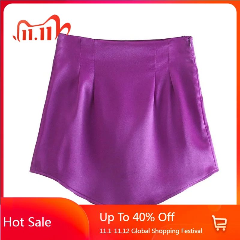 

Мини-юбка Женская атласная с завышенной талией, пикантная однотонная Повседневная простая шелковая мини-юбка на молнии, в Корейском стиле, ...