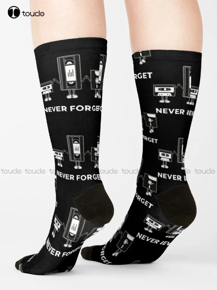 

Never Forget | Vintage Retro Graphic Design | Computer Floppy Disks Cassette | Cool Gifts Socks Funny Socks For Women Gift Art