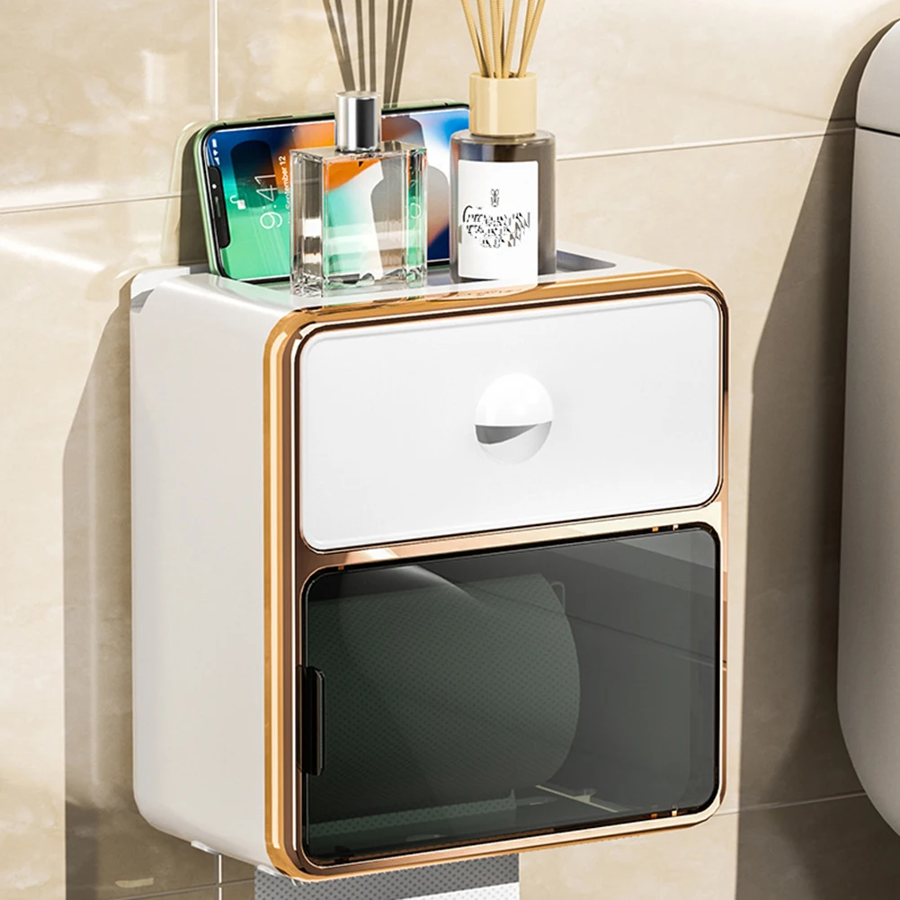 

Настенный держатель для туалетной бумаги с выдвижным ящиком, органайзер, коробка для хранения салфеток, для ванной комнаты, многофункциона...