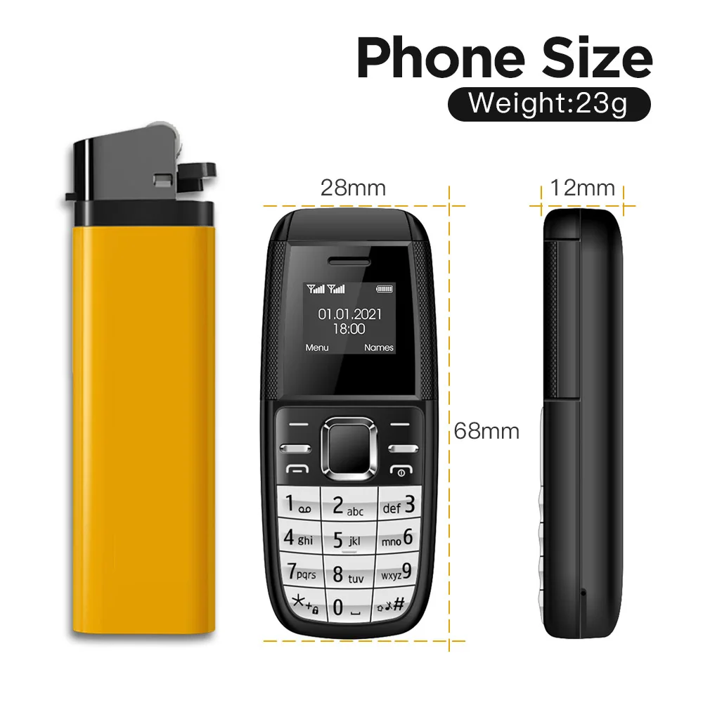 UNIWA BM200 0.66 Inch Mini Phone MT6261D GSM 350mAh Cellphones with Button Keypad Dual SIM Dual Standby Telephone for Kids
