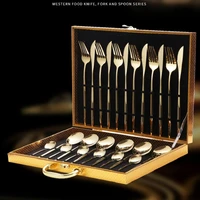 24pcs set gold dinnerware stainless steel tableware set knife fork spoon luxury cutlery set gift box flatware dishwasher safe